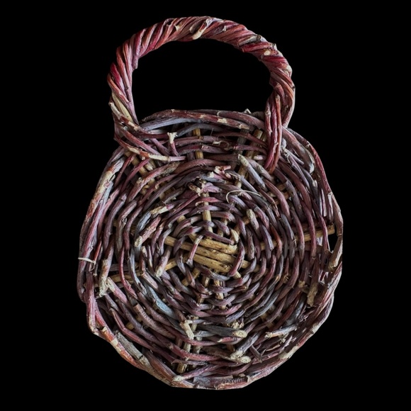 Vintage Handmade Round Woven Wicker Wall Basket (pair of 2) Rustic Farm Decor - Picture 7 of 10